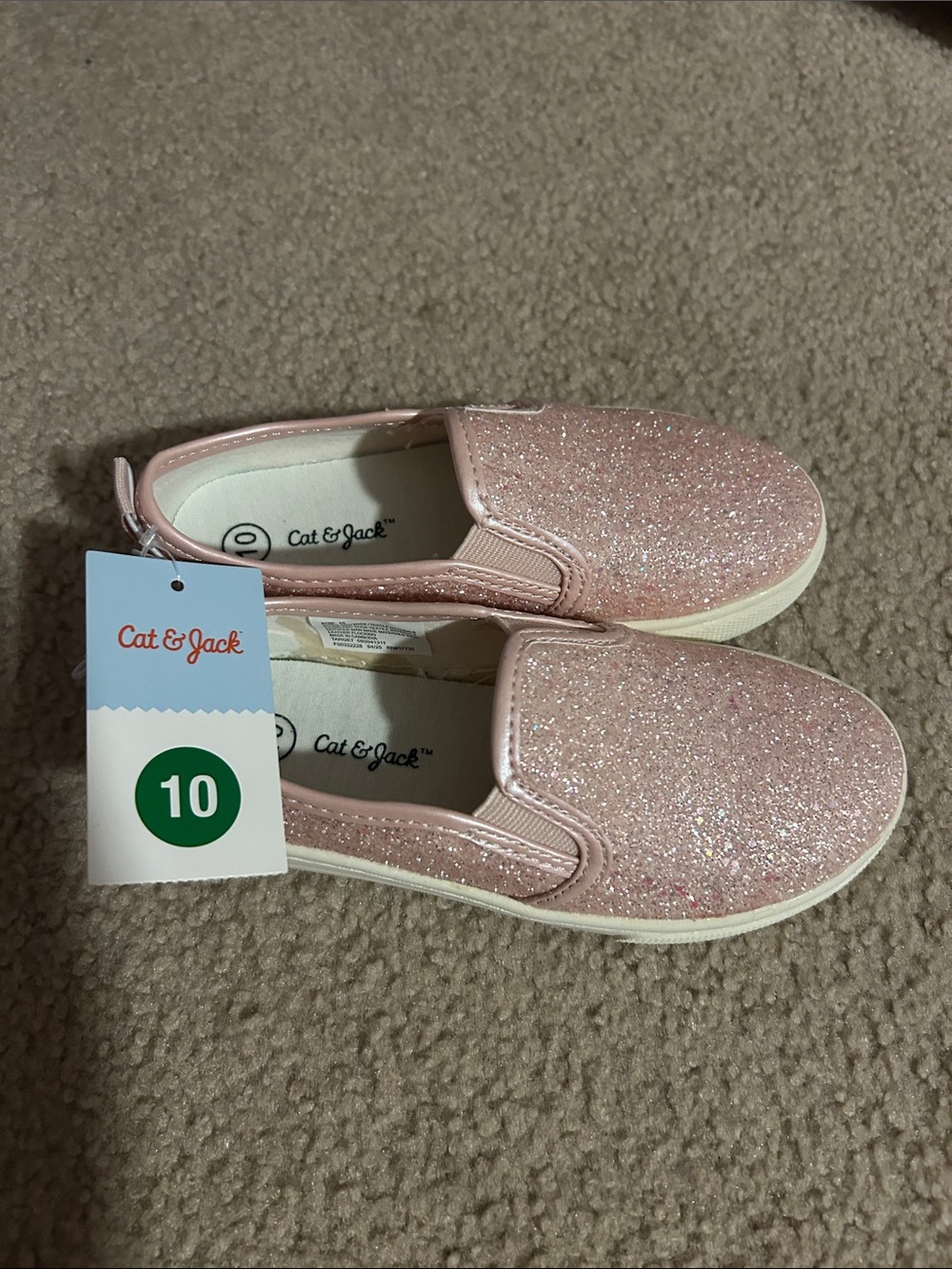 Cat & Jack Kids' Pink Glitter Slip-On Sneakers NWT size 10